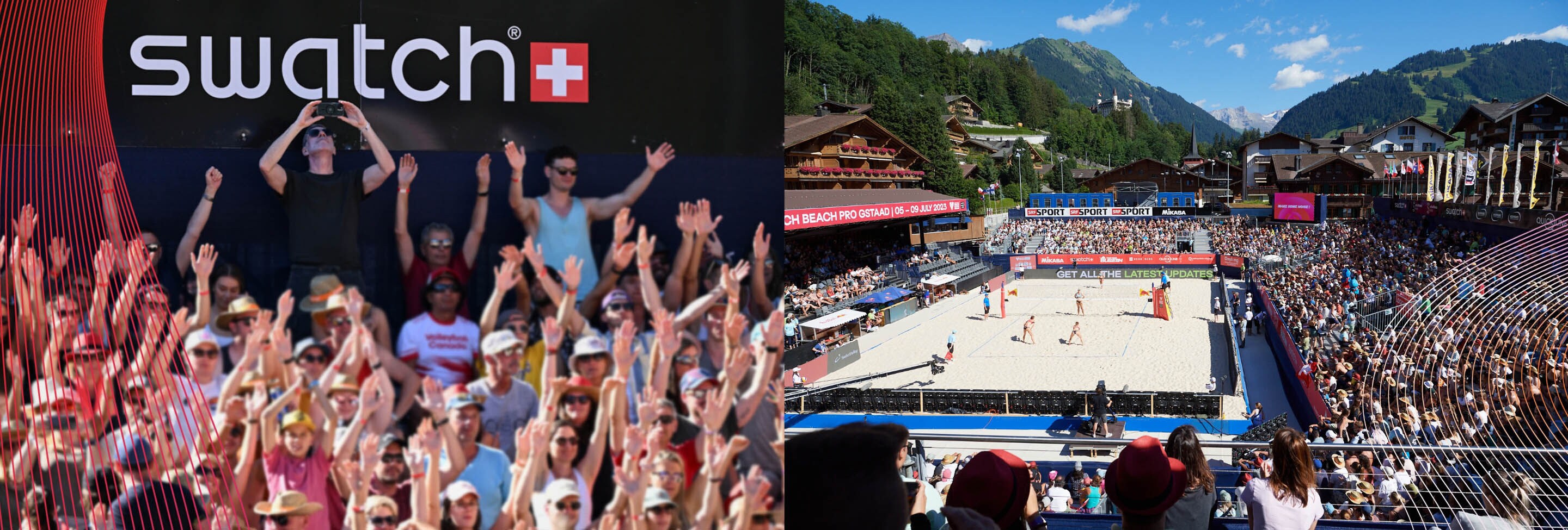 Crowd cheering the beach volley game at Swatch Beach Pro Gstaad Crowd cheering the beach volley game at Swatch Beach Pro Gstaad