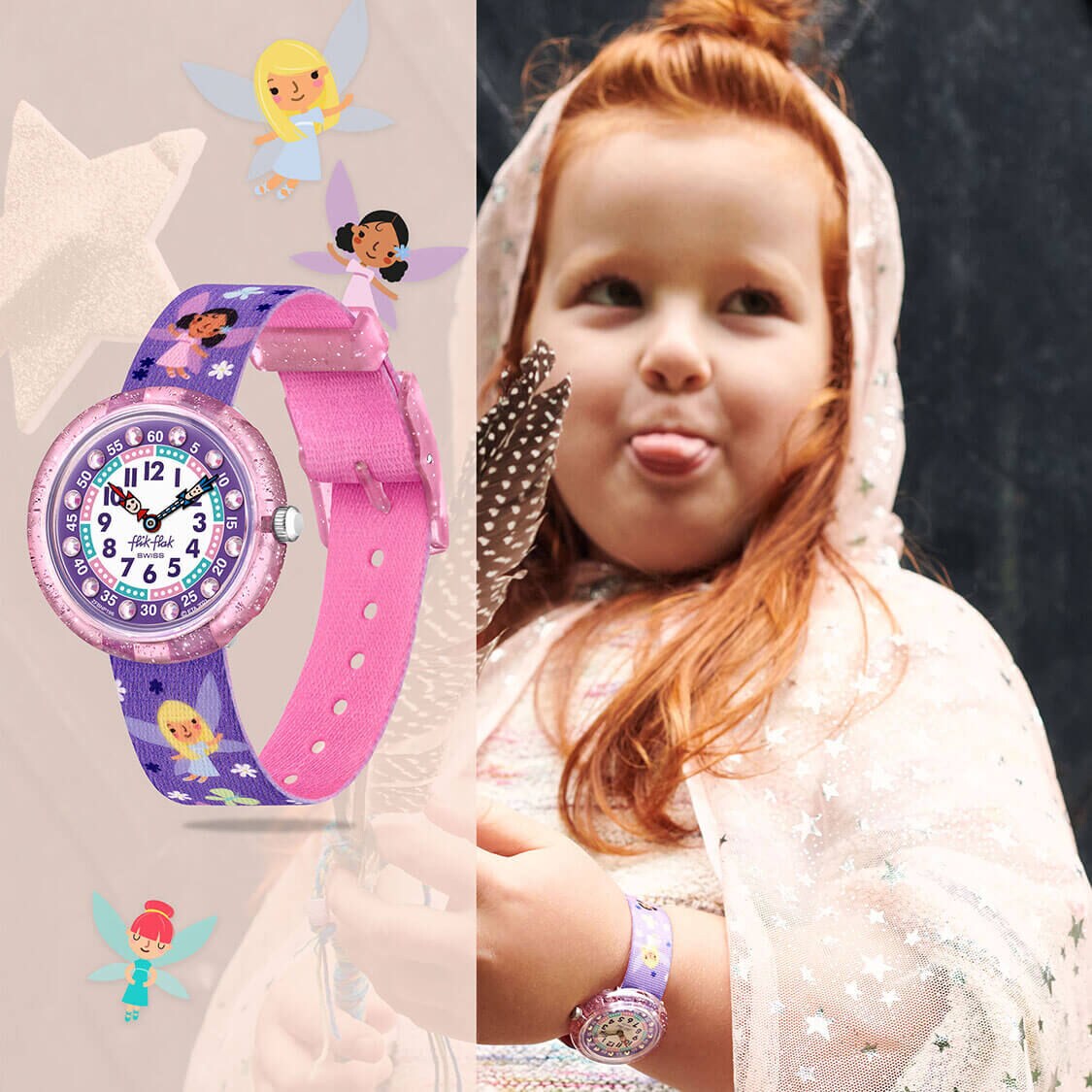 Girl wearing Flik Flak Fairy Cool watch