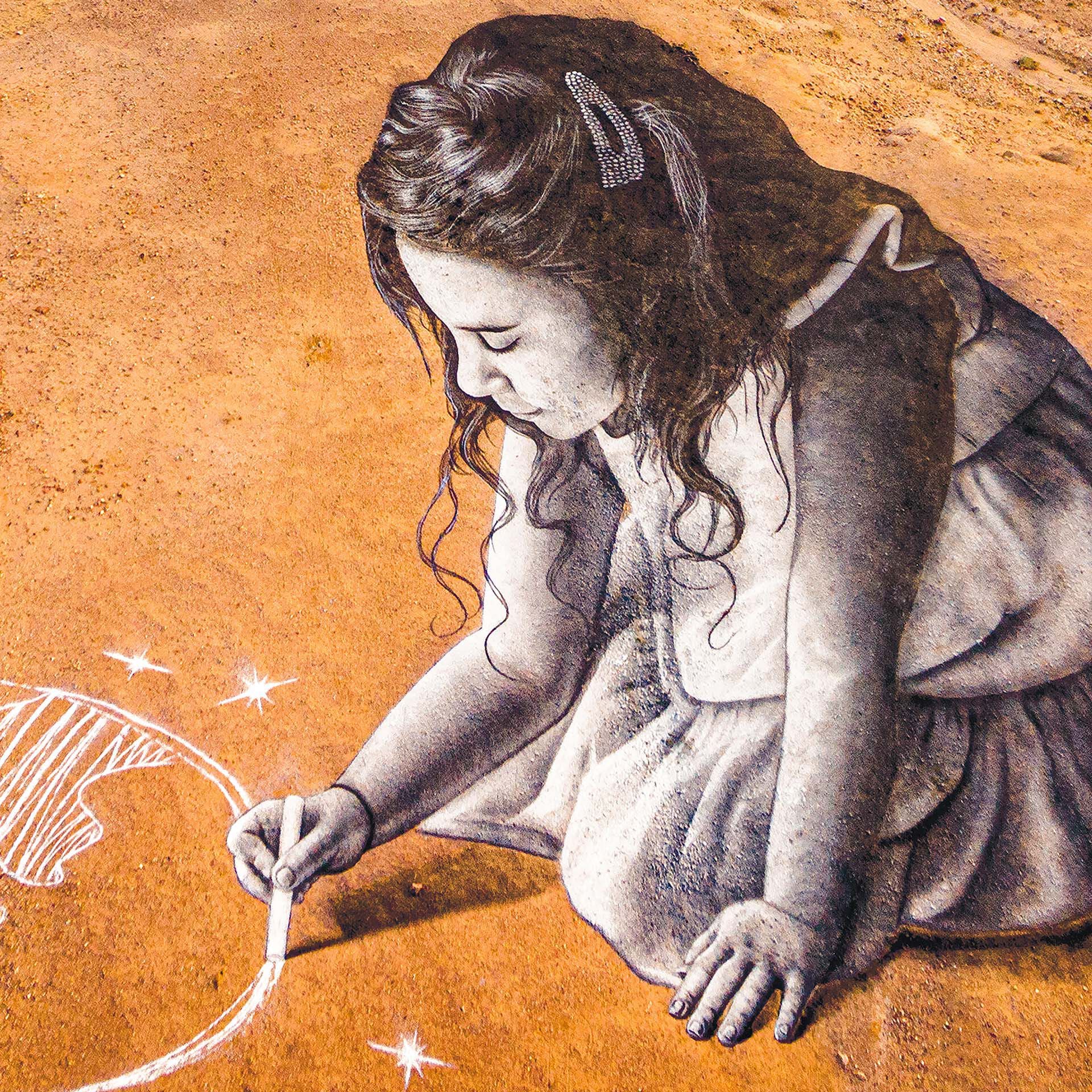 Painting representing a little girl drawn by Saype