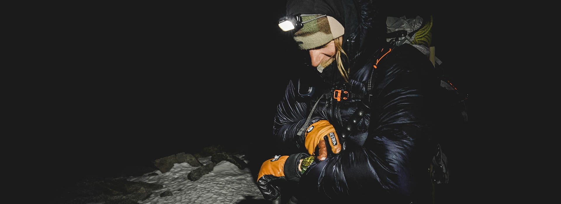 Cody Townsend looking at his Swatch