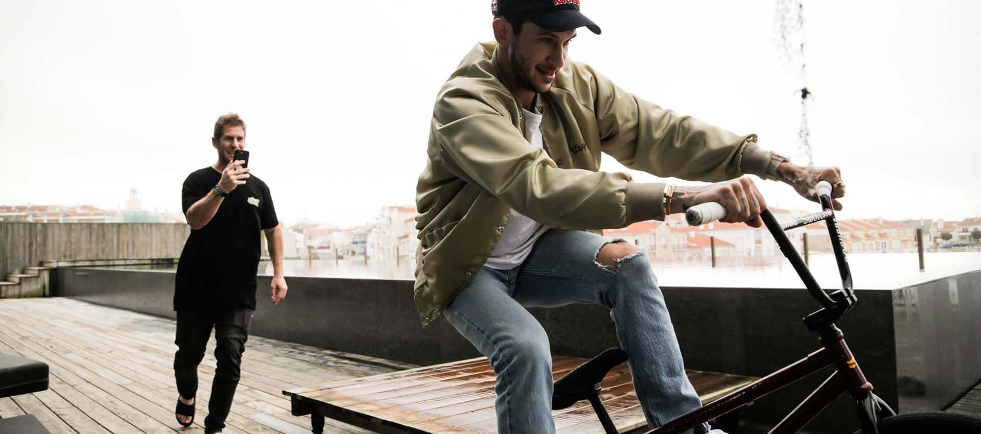 Sam Pilgrim filming Matthias Dandois on his BMX