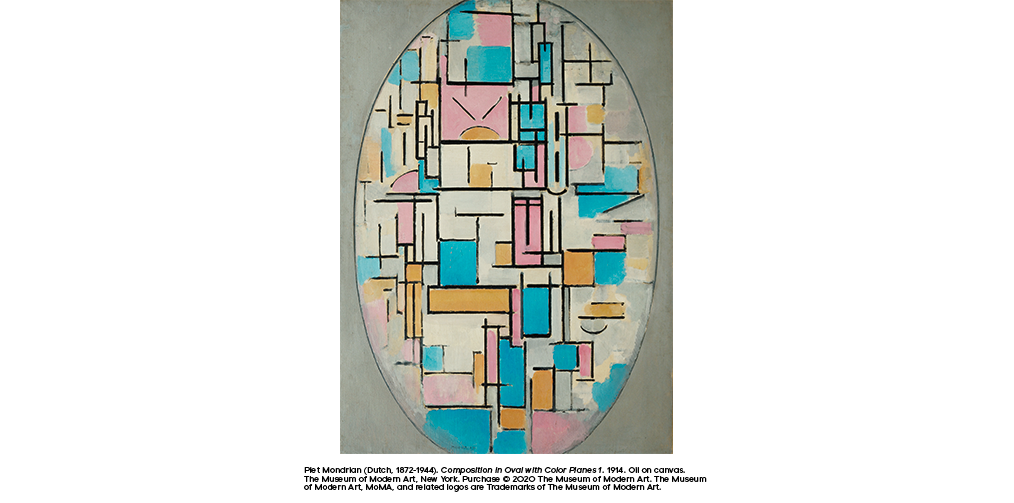 Composition in Oval with Color Planes 1 (1914) by Piet Mondrian